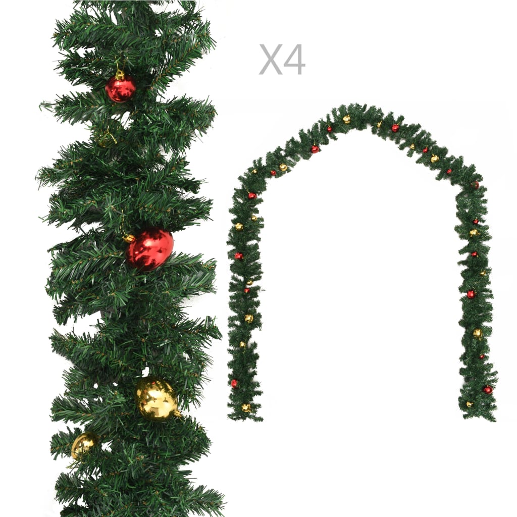 Vidaxl Weihnachtsgirlanden 4 Sts mit Weihnachtskugeln 270 cm PVC Grün