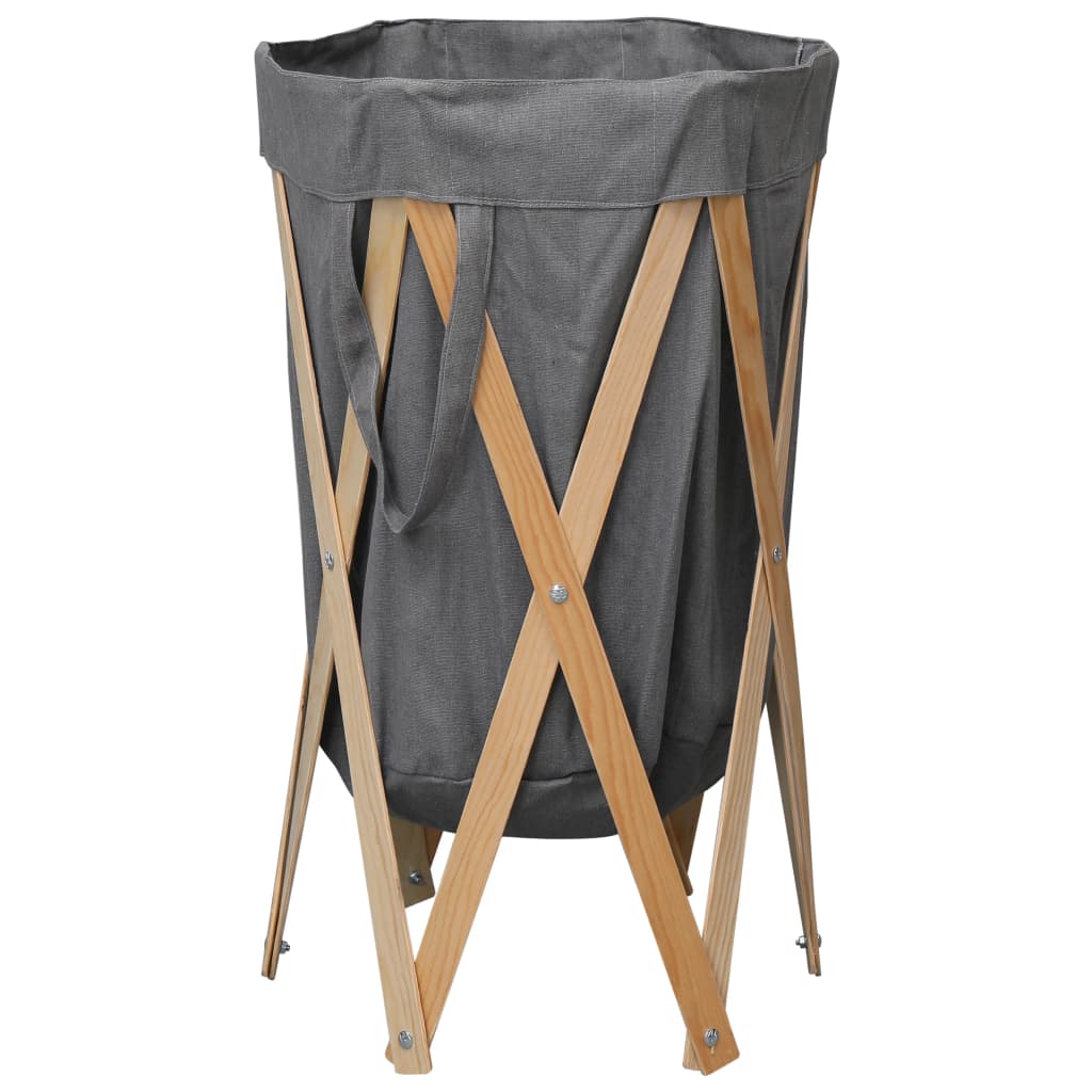 Vidaxl Waschkorb faltbares Holz und Stoff grau