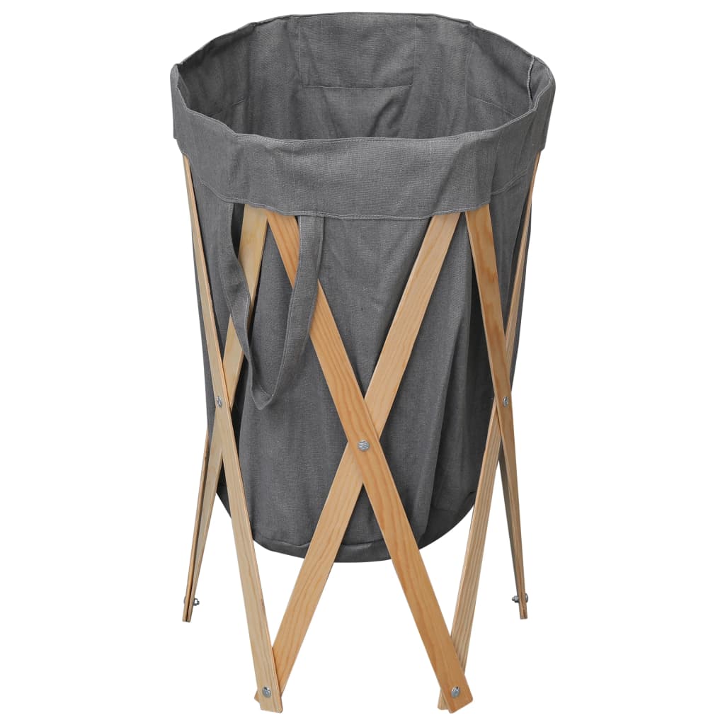 Vidaxl Waschkorb faltbares Holz und Stoff grau