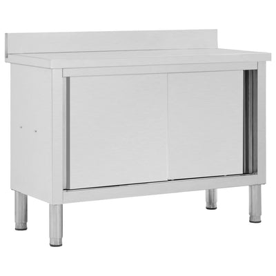VIDAXL-Arbeitstisch mit Schiebetüren 120x50x (95-97) CM Edelstahl