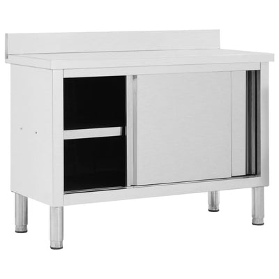 VIDAXL-Arbeitstisch mit Schiebetüren 120x50x (95-97) CM Edelstahl
