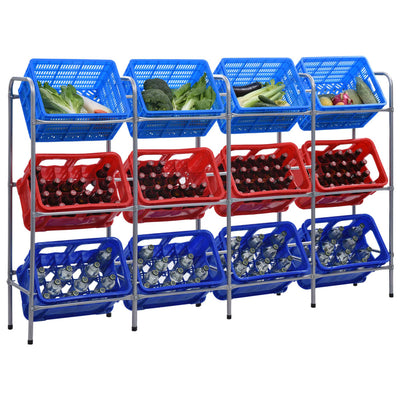 VIDAXL -Speicher für 12 Kisten 190x33x116 cm Stahl Silberfarbe