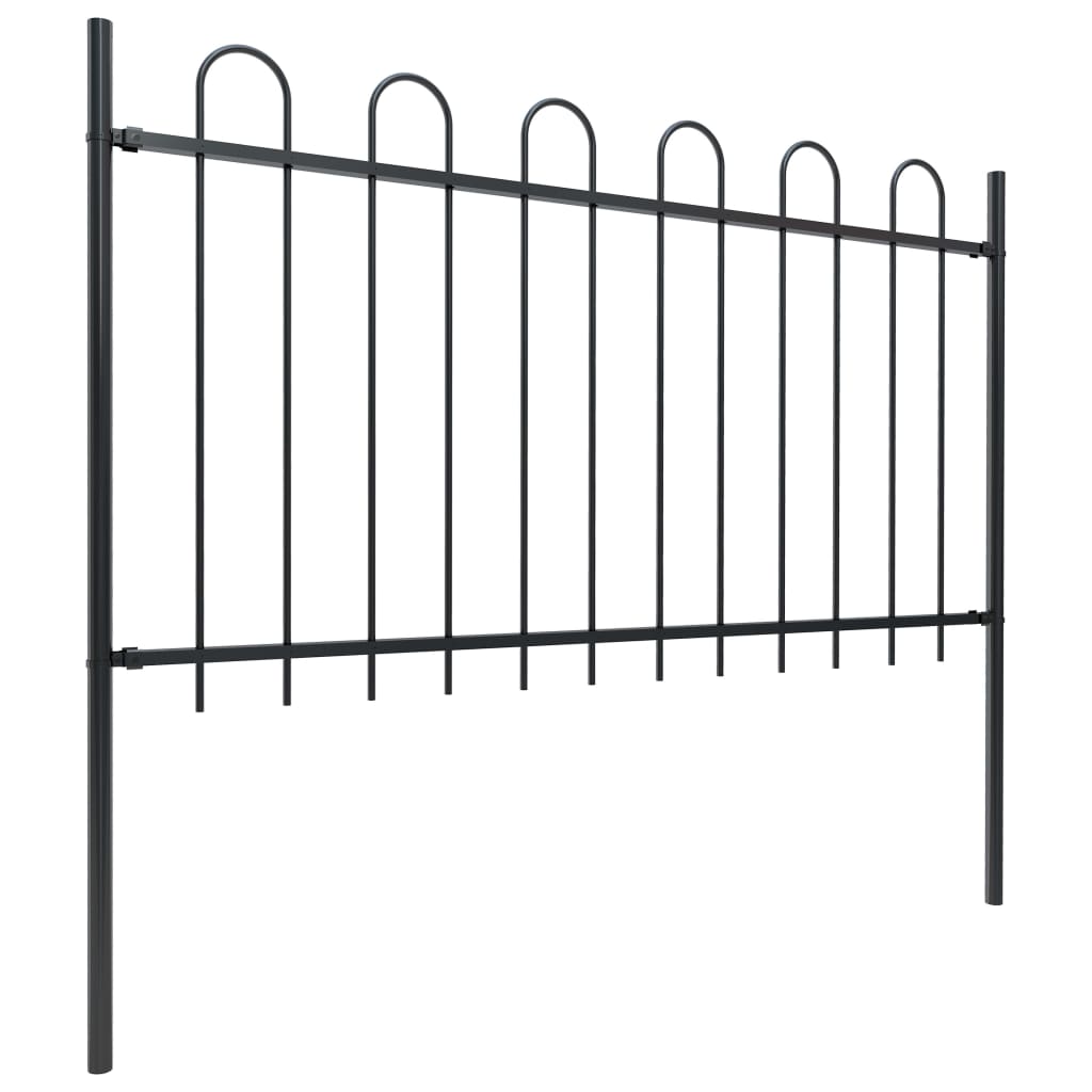Vidaxl Gartenzaun mit runden Top 10,2x1 m Stahlschwarz