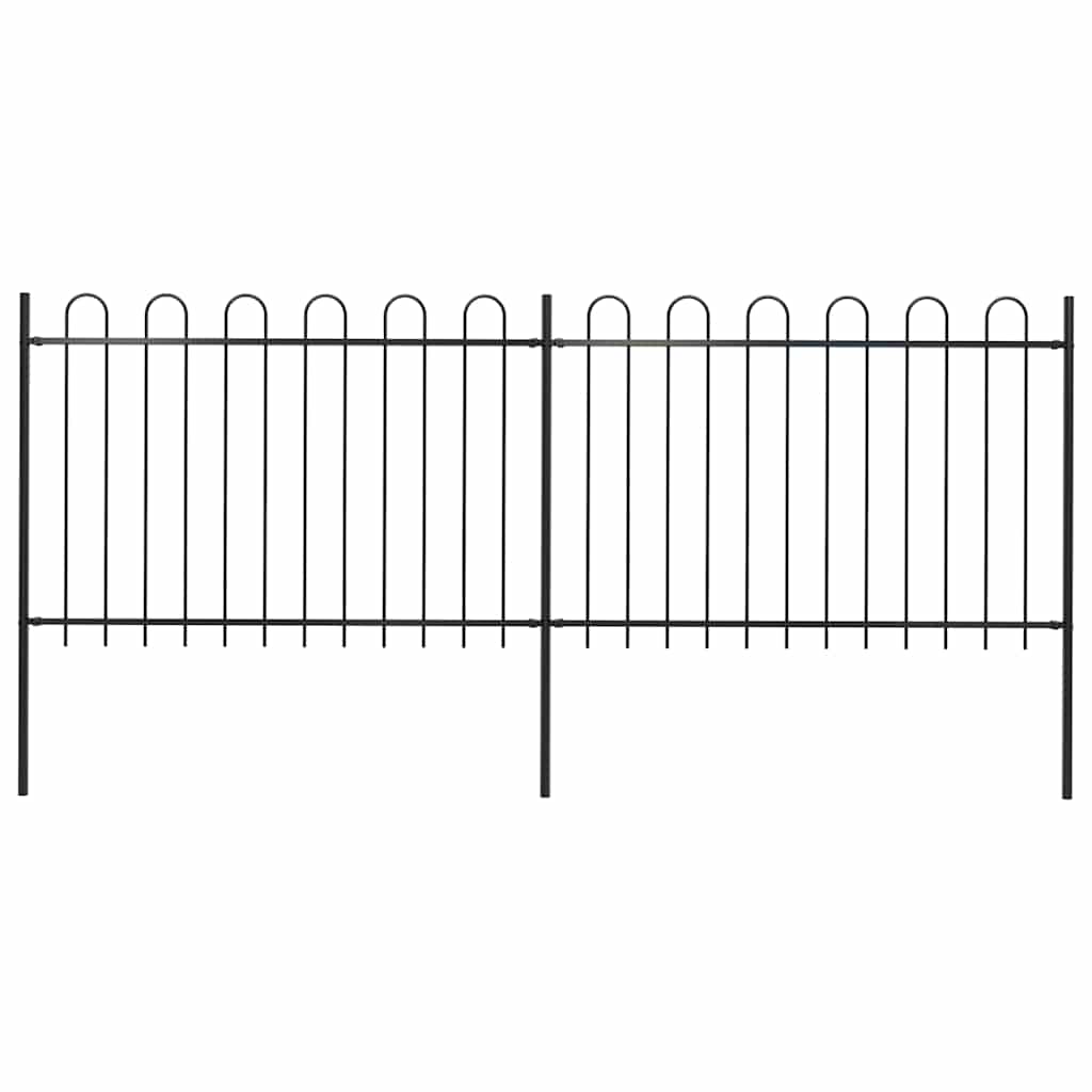 Vidaxl Gartenzaun mit runden oberen 3,4x1,2 m Stahlschwarz