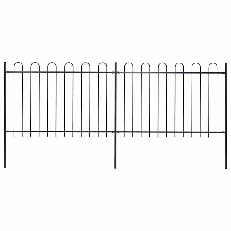 Vidaxl Gartenzaun mit runden oberen 3,4x1,2 m Stahlschwarz