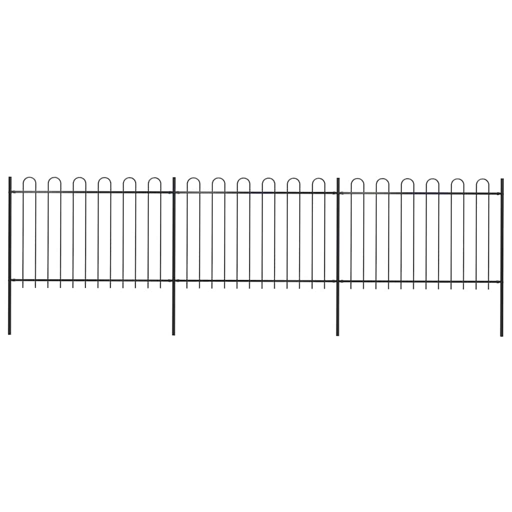 Vidaxl Gartenzaun mit runden Top 5,1 x 1,2 m Stahlschwarz
