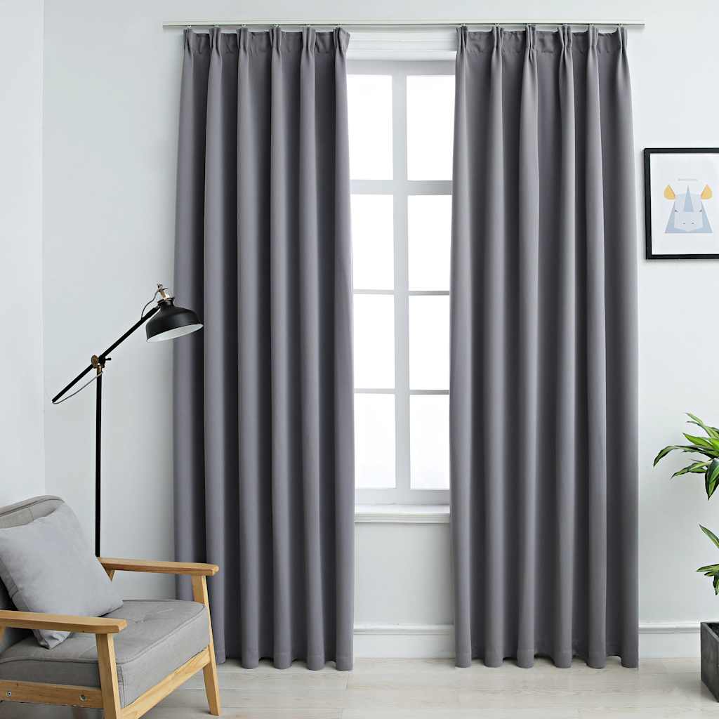 VIDAXL -Vorhänge Blackout mit Haken 2 ST 140x175 cm Grau