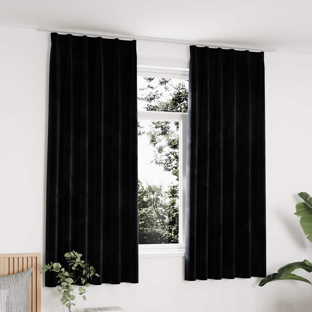 Vidaxl Vorhänge Blackout 2 STs mit Haken 140x175 cm Samt schwarz