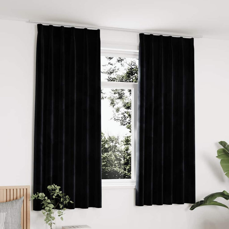 Vidaxl Vorhänge Blackout 2 STs mit Haken 140x175 cm Samt schwarz