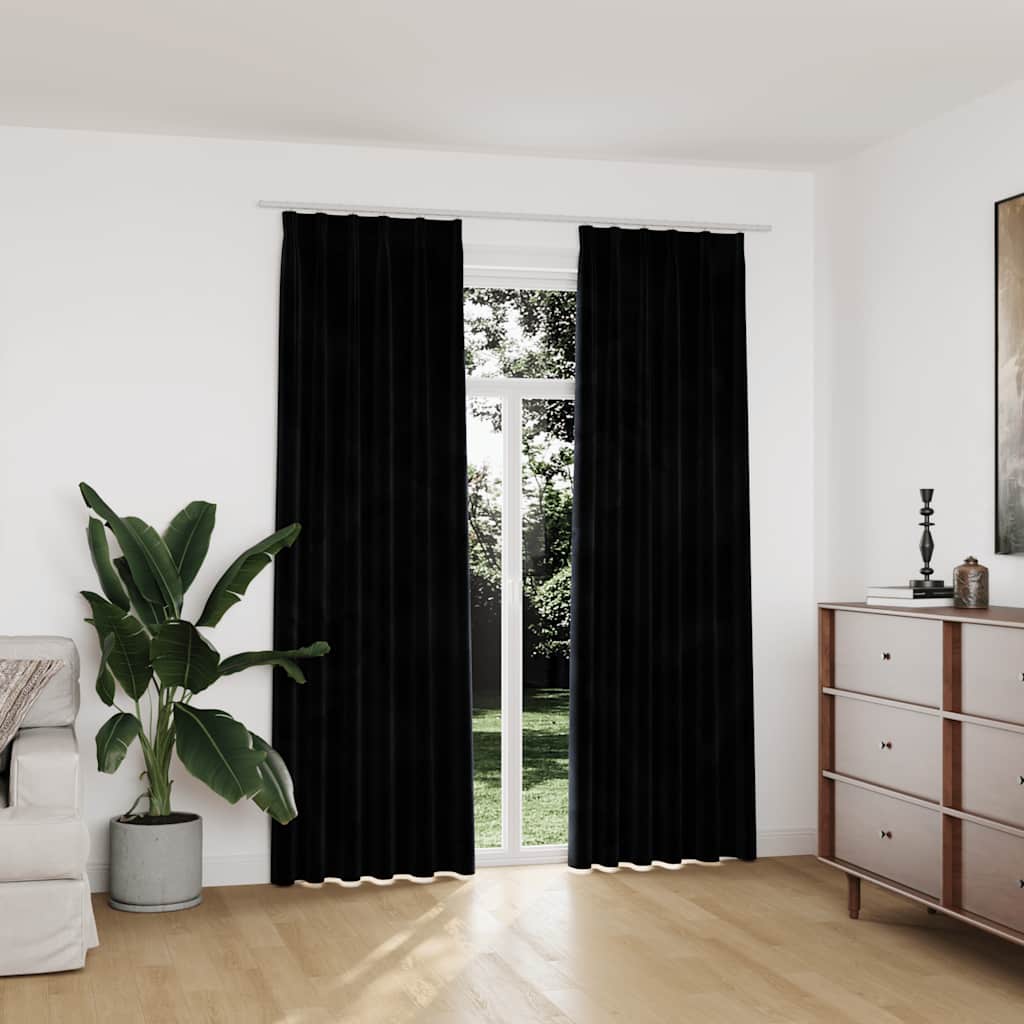 Vidaxl Vorhänge Blackout 2 STs mit Haken 140x225 cm Samt schwarz