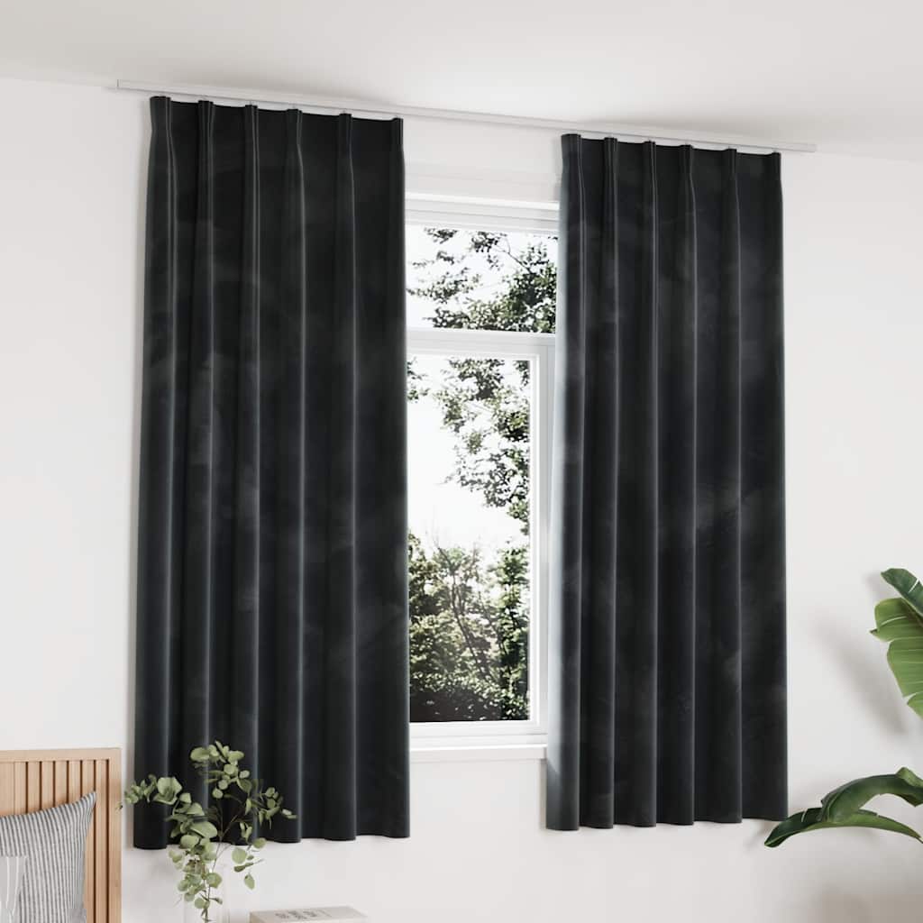 VIDAXL -Vorhänge Blackout 2 STs mit Haken 140x175 cm Samt Anthrazit