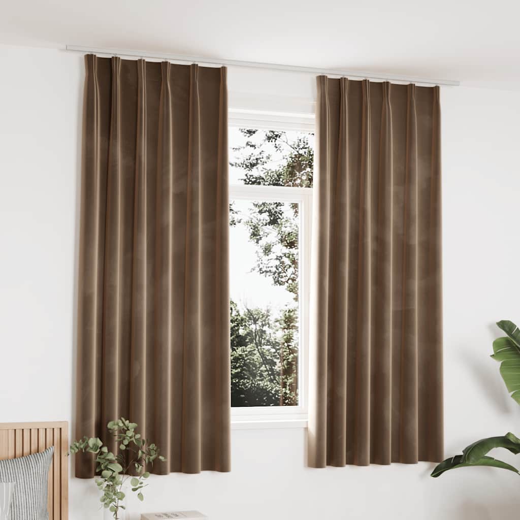 VIDAXL -Vorhänge Blackout 2 STs mit Hooks 140x175 cm Samt Beige