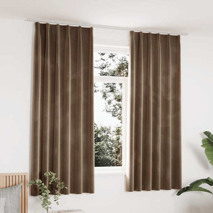 VIDAXL -Vorhänge Blackout 2 STs mit Hooks 140x175 cm Samt Beige