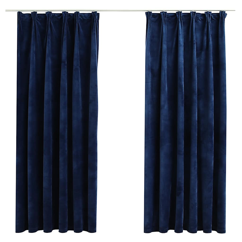 VIDAXL -Vorhänge Blackout 2 STs mit Haken 140x175 cm Samtblau