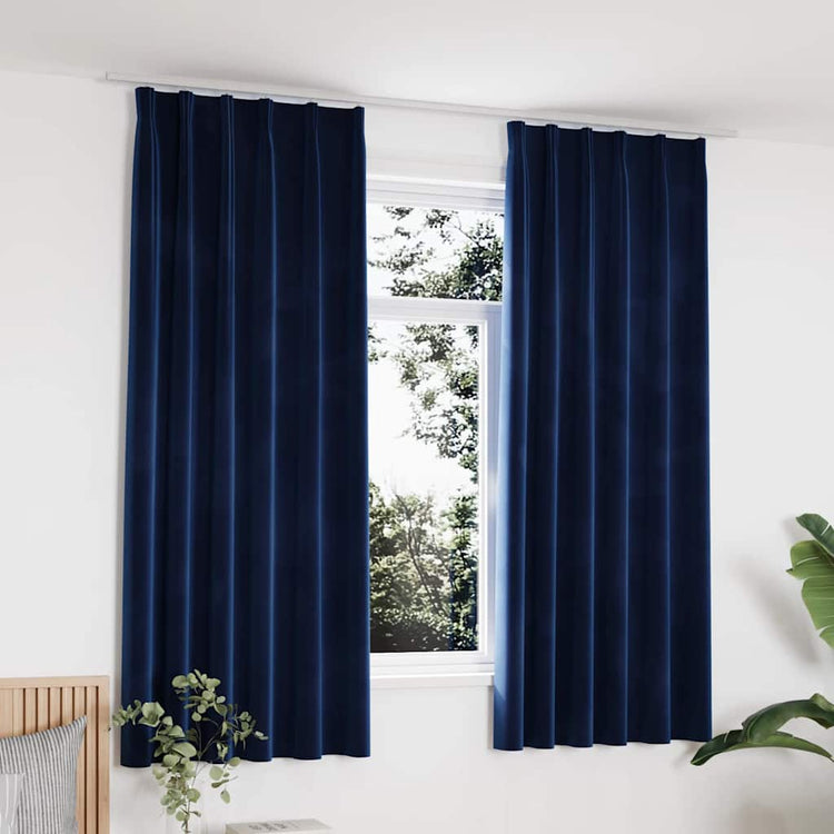 VIDAXL -Vorhänge Blackout 2 STs mit Haken 140x175 cm Samtblau