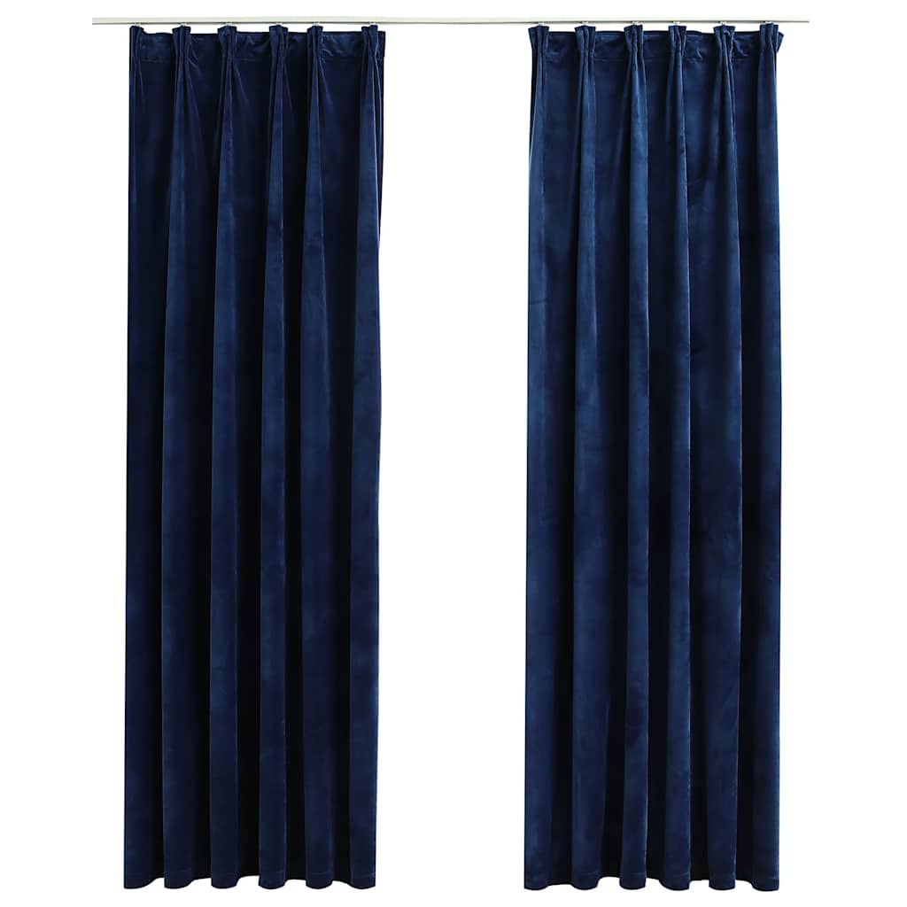 VIDAXL -Vorhänge Blackout 2 STs mit Haken 140x225 cm Samtblau