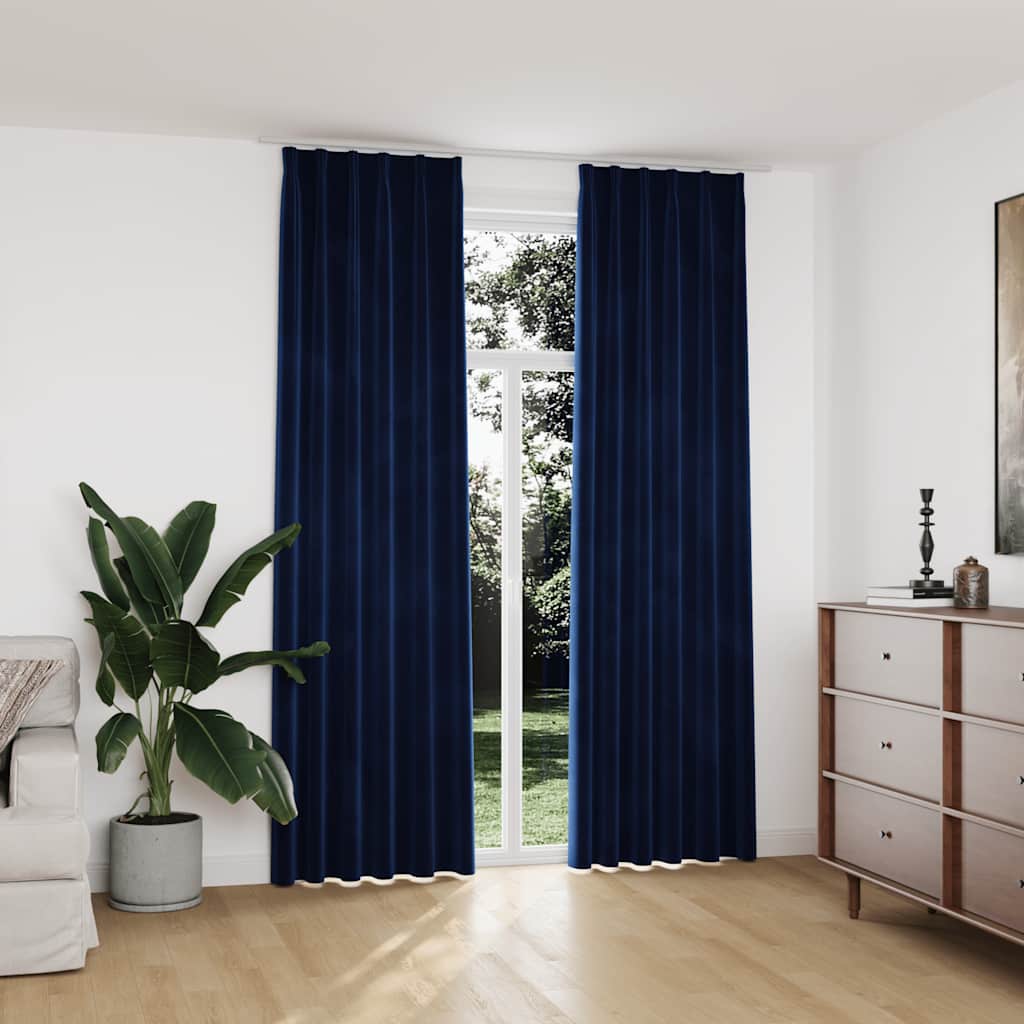 VIDAXL -Vorhänge Blackout 2 STs mit Haken 140x245 cm Samtblau