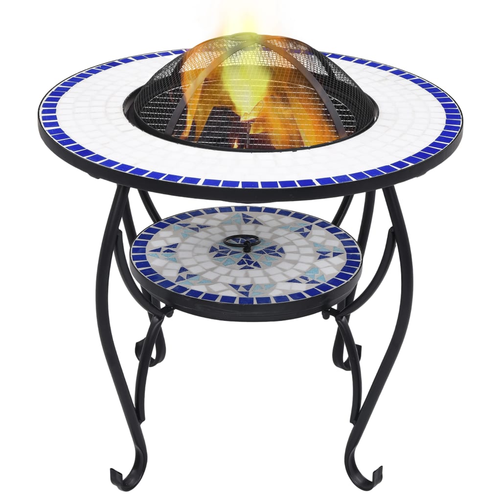 Vidaxl Feuertisch Mosaik 68 cm Keramikblau und Weiß