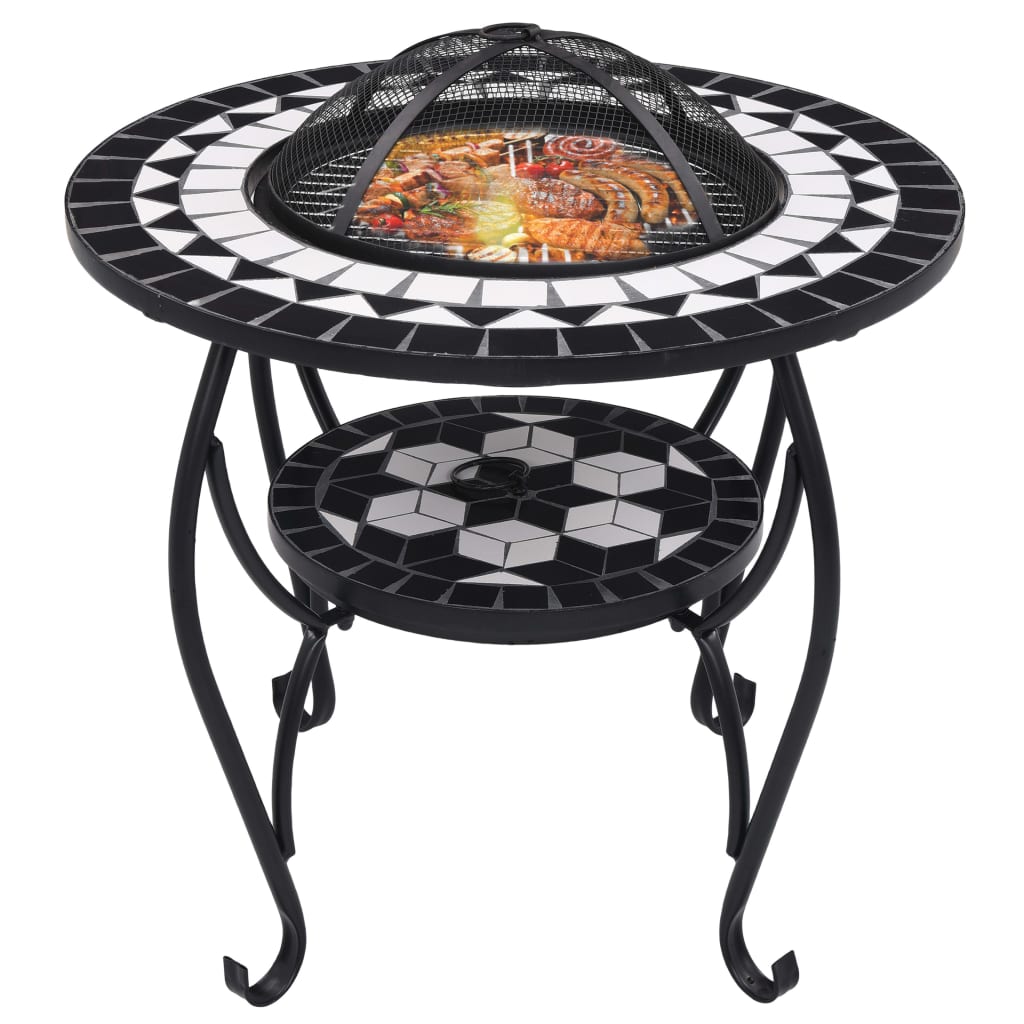 Vidaxl Feuertisch Mosaik 68 cm Keramik Schwarz und Weiß