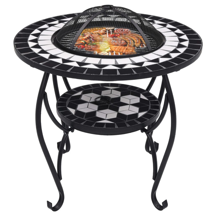 Vidaxl Feuertisch Mosaik 68 cm Keramik Schwarz und Weiß