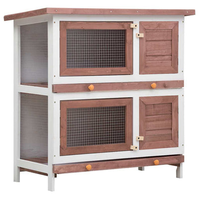Vidaxl -Kaninchenhütte für Außenseite mit 4 Türen Holzbraun