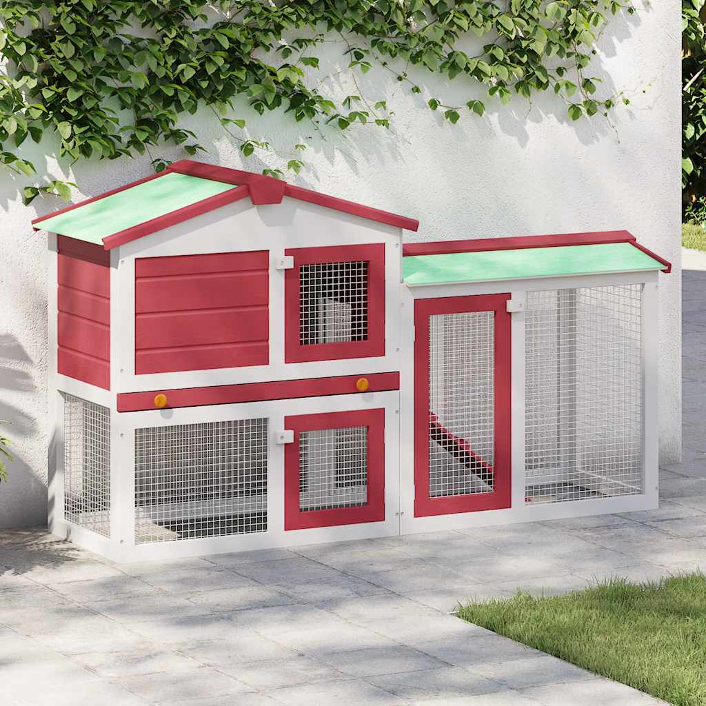 VIDAXL -Kaninchenhütte für äußere große 145x45x84 cm Holz rot und weiß