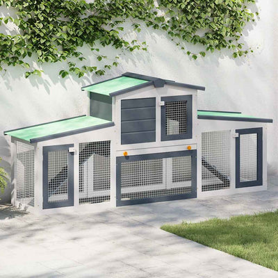 VIDAXL -Kaninchenhütte für äußere große 204x45x85 cm Holzgrau und Weiß