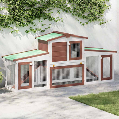 VIDAXL -Kaninchenhütte für äußere große 204x45x85 cm Holz braun und weiß