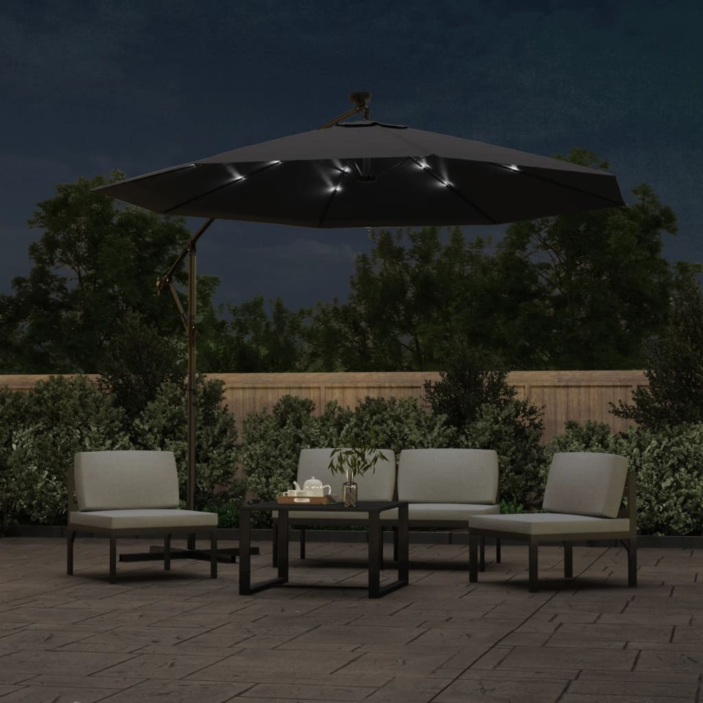 Vidaxl -schwimmendes Parasol mit LED und Stahlpol 300 cm Schwarz