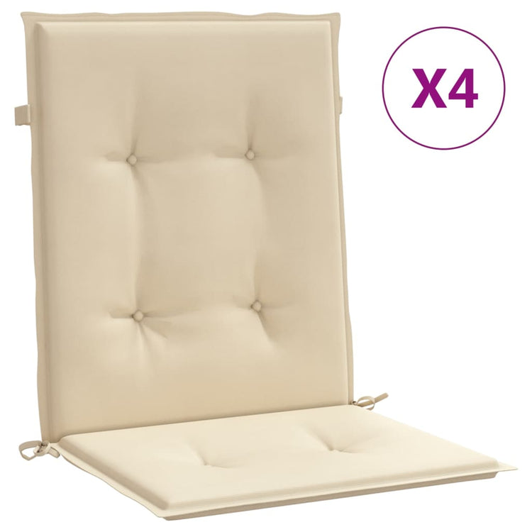 Vidaxl Gartenstuhl Kissen Low Rücken 4 PCs 100x50x3 cm Oxford Stoff Beige