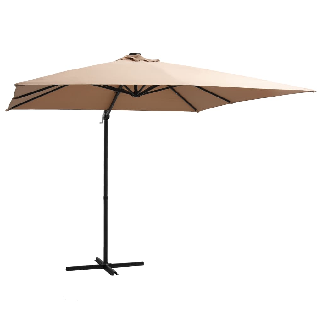 Vidaxl -schwimmendes Parasol mit LED und Stahlpol 250x250 cm Taupe