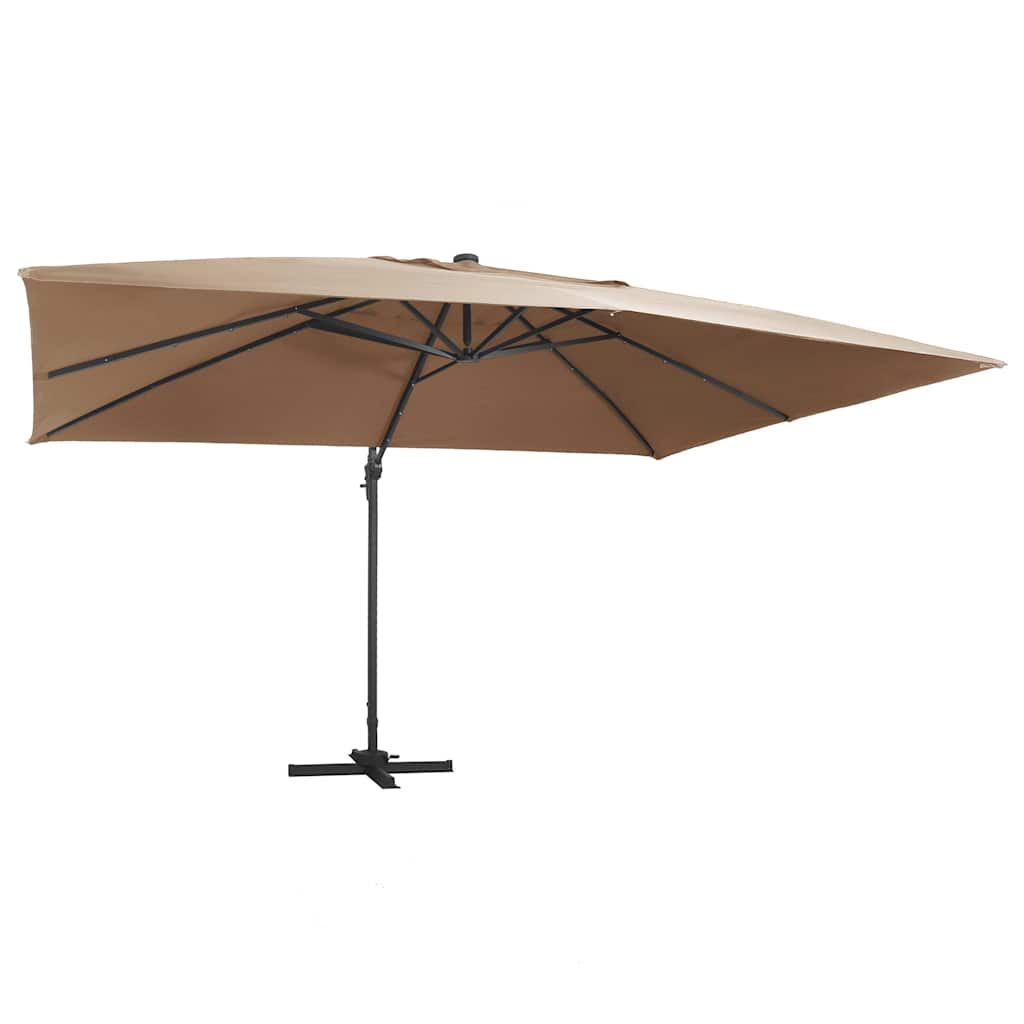Vidaxl -schwimmendes Parasol mit LED- und Aluminiumpol 400x300 cm Taupe