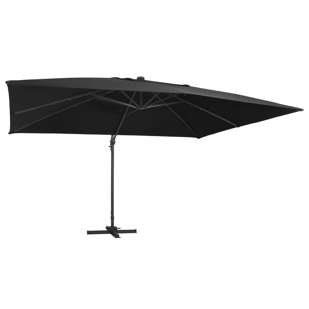 Vidaxl -schwimmendes Parasol mit LED -Beleuchtung und Pol 400 x 300 cm schwarz