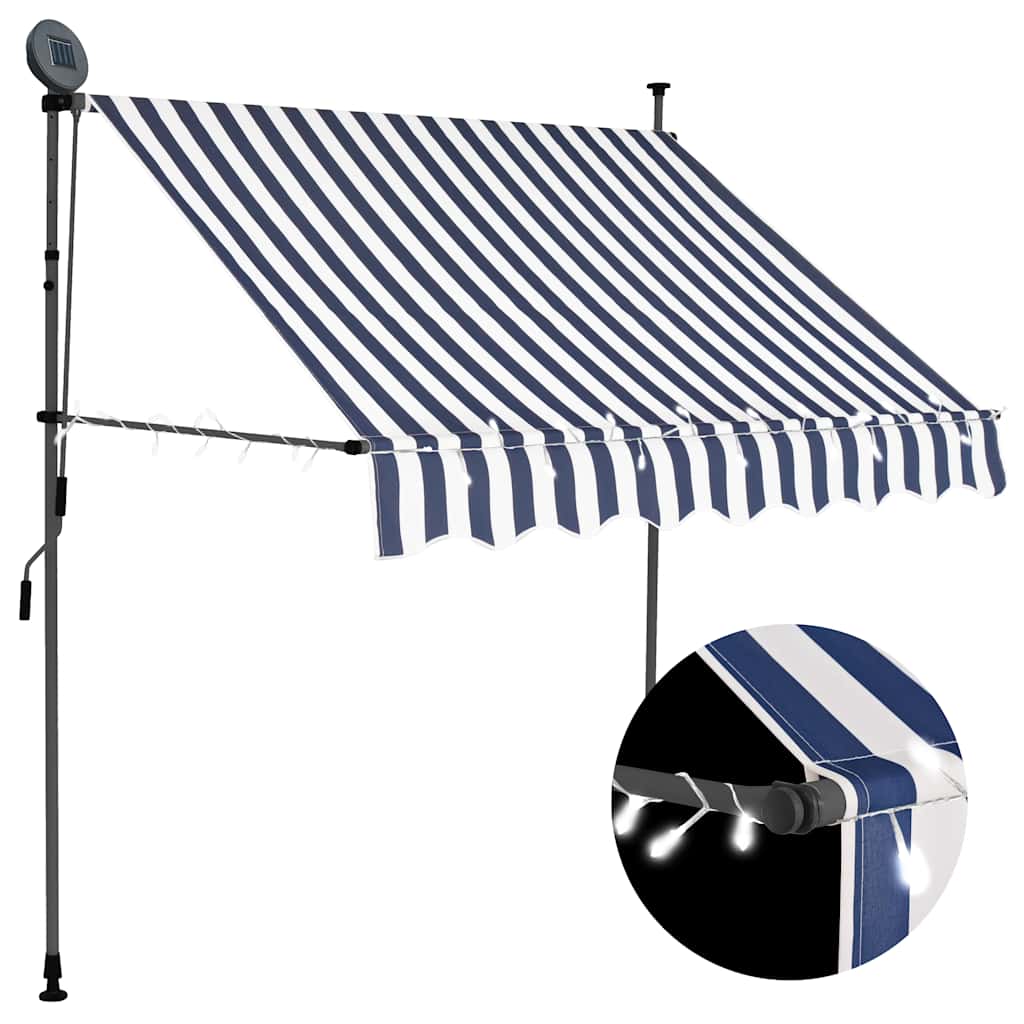 Vidaxl Luifel manuell ausziehbar mit LED 200 cm blau und weiß