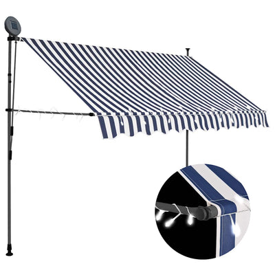 Vidaxl Luifel manuell ausziehbar mit LED 300 cm blau und weiß