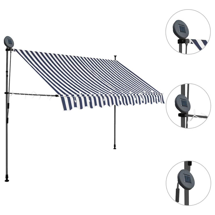 Vidaxl Luifel manuell ausziehbar mit LED 300 cm blau und weiß