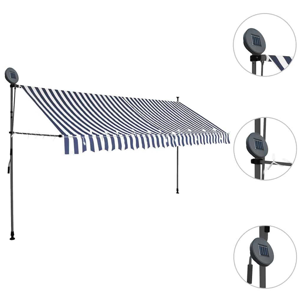 Vidaxl Luifel manuell ausziehbar mit LED 350 cm blau und weiß