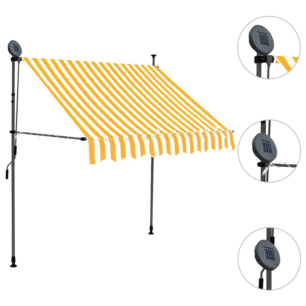 Vidaxl Luifel mit LED 150 cm weiß und orange manuell ausziehbar