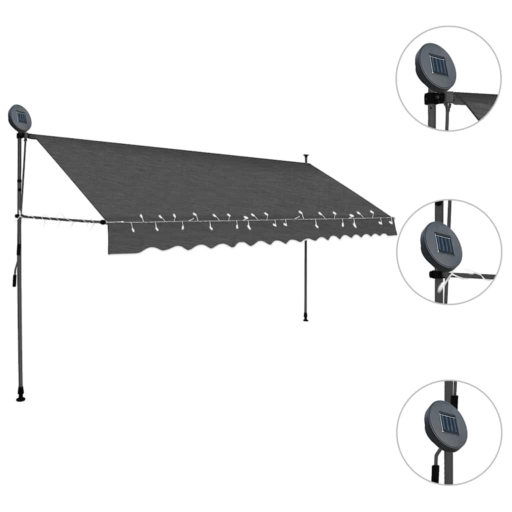 Vidaxl luifel manuell erweiterbar mit LED 350 cm Anthrazit -Colored