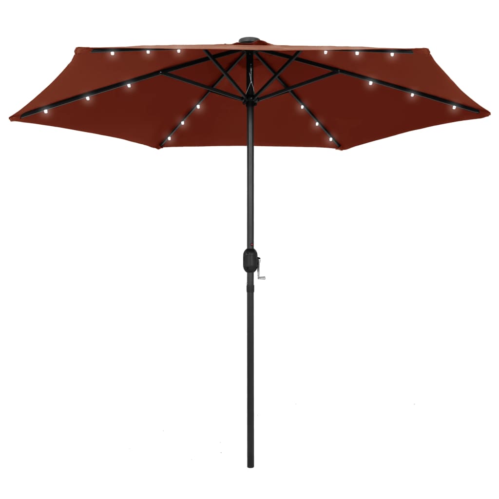 Vidaxl -Parasol mit LED -Beleuchtung und Aluminiumpol 270 cm Terrakotta