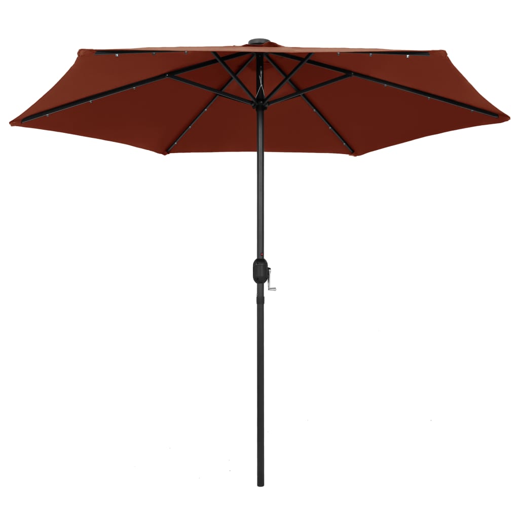 Vidaxl -Parasol mit LED -Beleuchtung und Aluminiumpol 270 cm Terrakotta