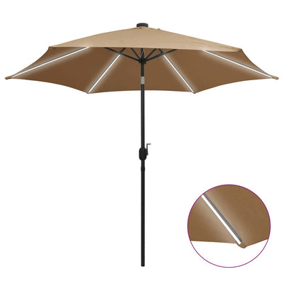 Vidaxl -Parasol mit LED -Beleuchtung und Aluminiumpol 300 cm Taupe
