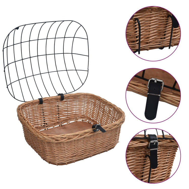 VIDAXL -Fahrrad -Lenkerkorb mit Deckel 50 x 45 x 35 cm Natural Willows