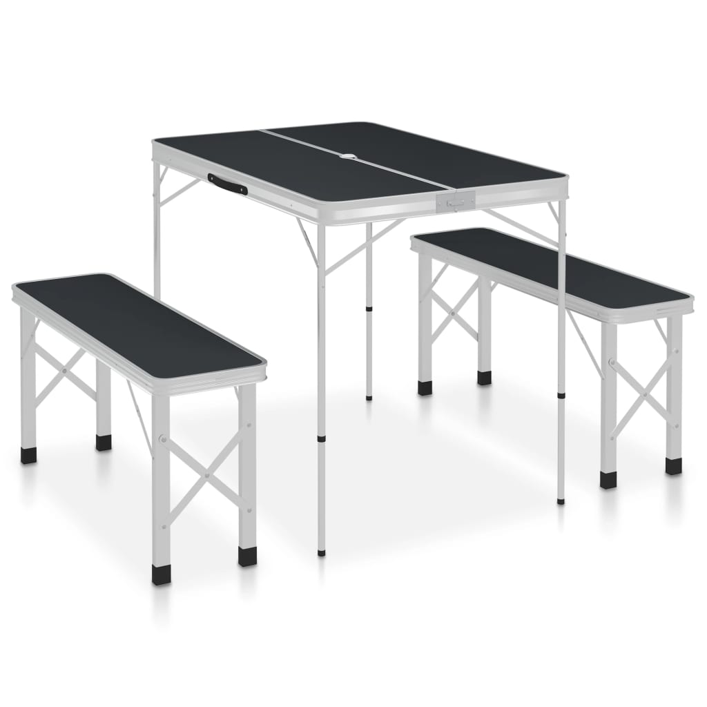 Vidaxl Camping -Tabelle zusammenklappbar mit 2 Bänken Aluminiumgrau