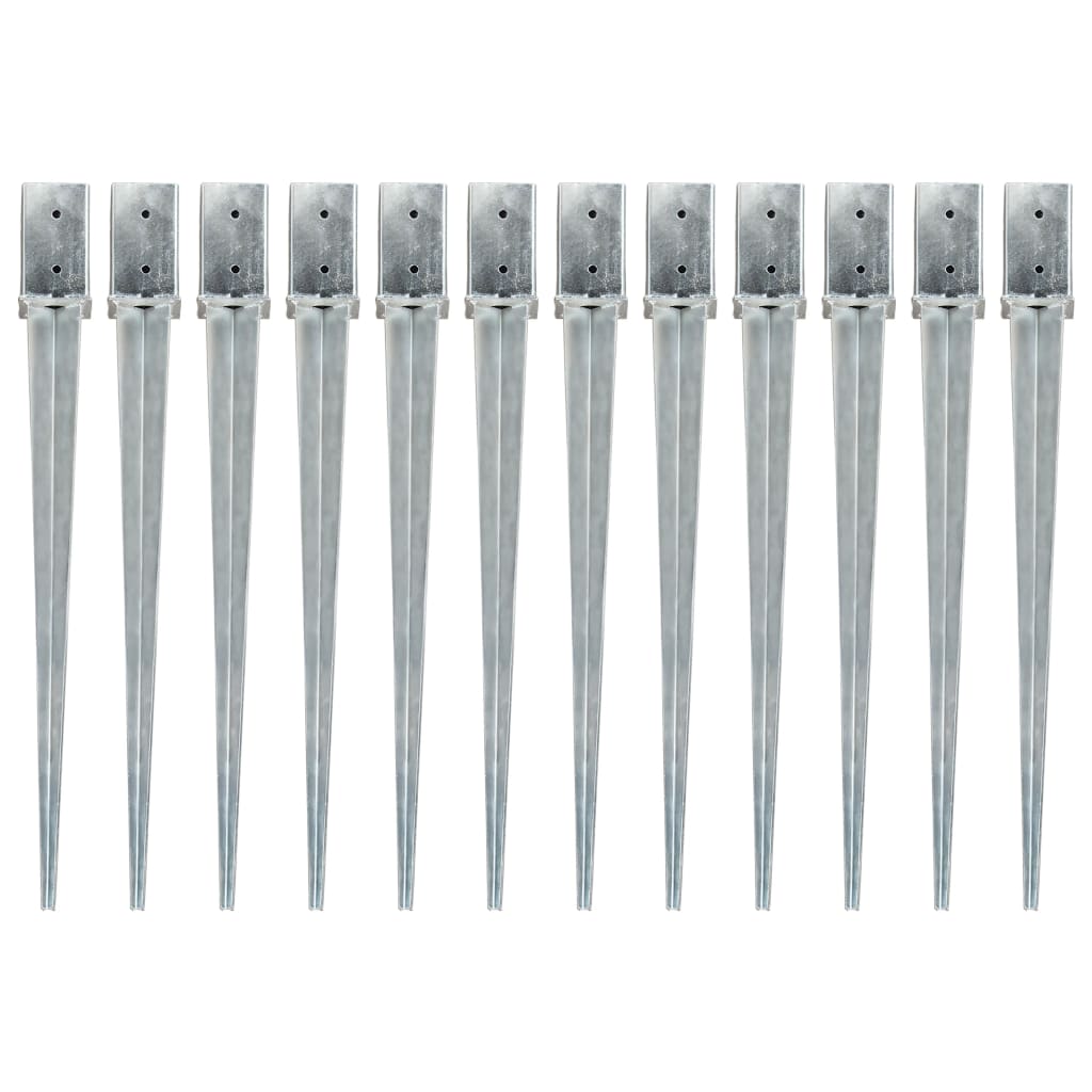 Vidaxl gemahlene Stifte 12 PCs 8x8x91 cm verzinkter Stahl Silber gefärbt