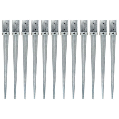 Vidaxl gemahlene Stifte 12 PCs 8x8x91 cm verzinkter Stahl Silber gefärbt