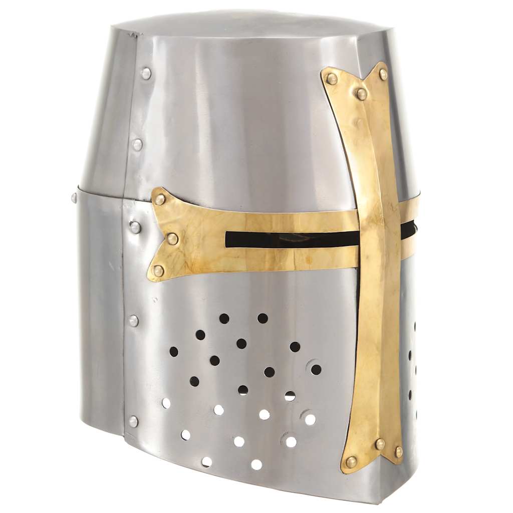 Vidaxl Crusader Helm mittelalterliche Replik Larp Stahl Silberfarbe