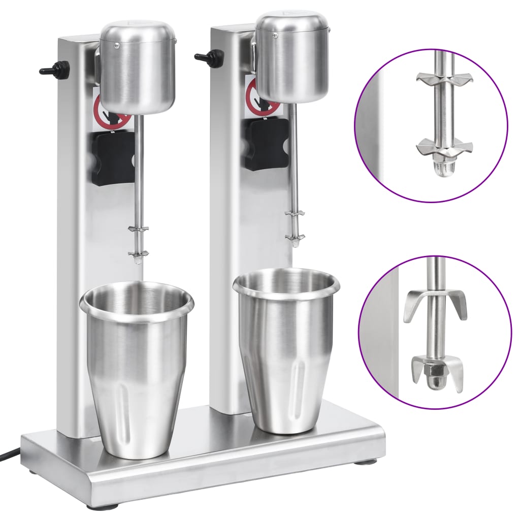 Vidaxl Milkshake -Mixer mit doppelten Tassen aus Edelstahl 2 l