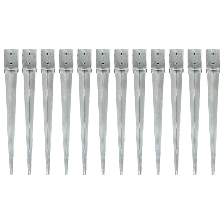 Vidaxl gemahlene Stifte 12 PCs 10 x 10 x 91 cm verzinkter Stahl Silberfarben