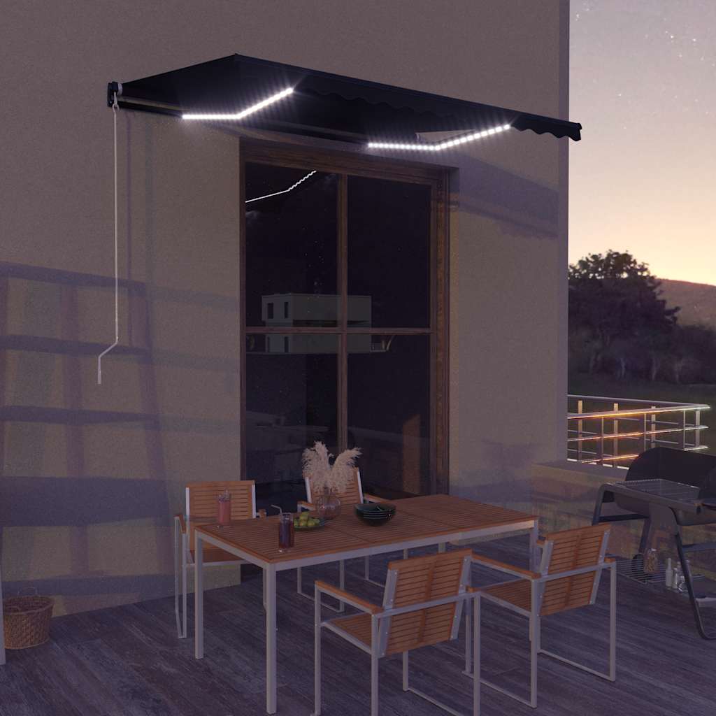 Vidaxl luifel mit LED 350x250 cm Anthrazit manuell ausziehbar